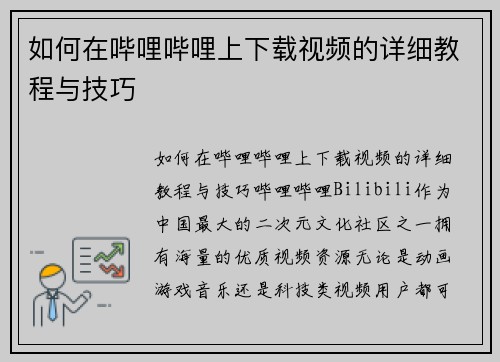 如何在哔哩哔哩上下载视频的详细教程与技巧